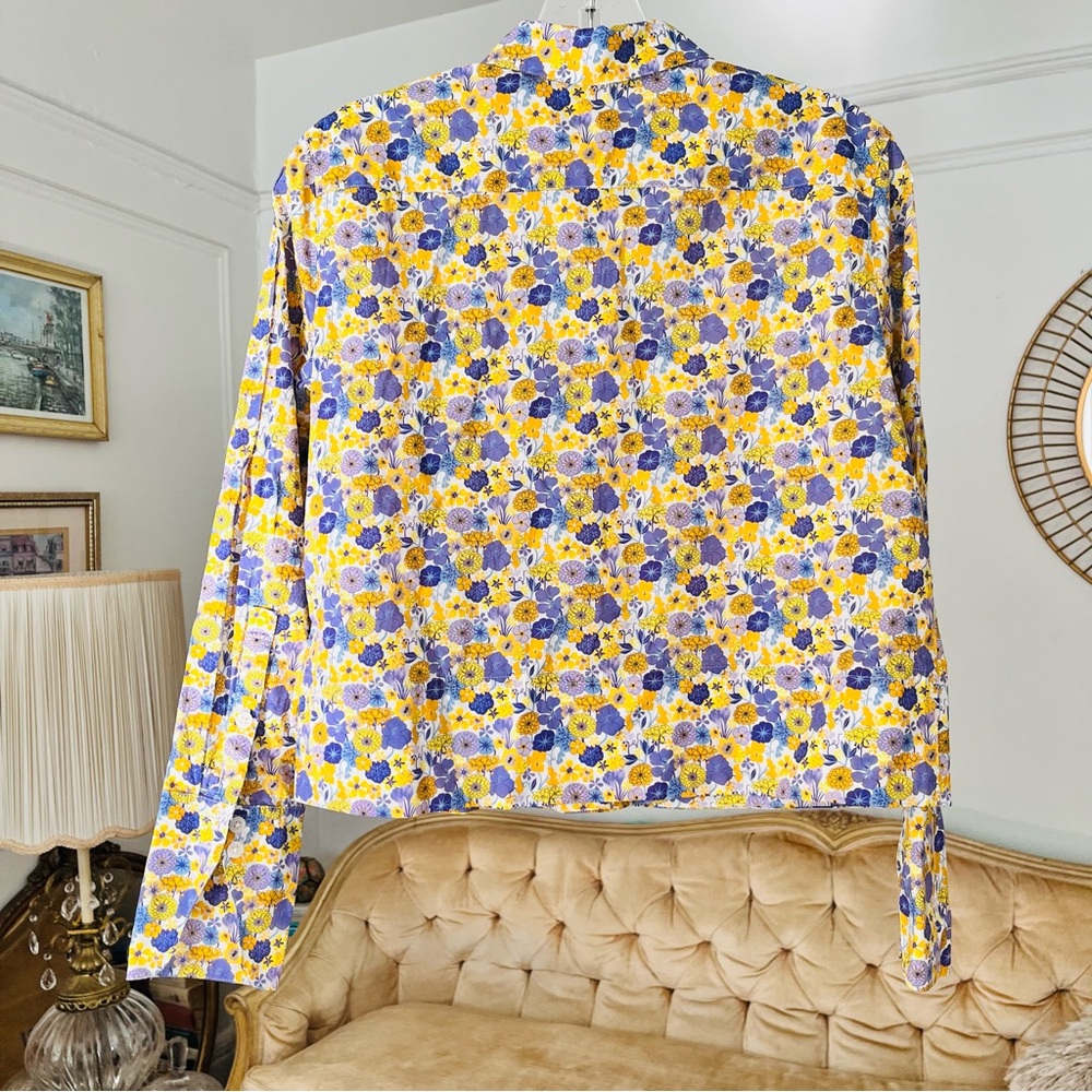 J. Crew Cotton Floral Yellow and Purple Button Down Shirt Size 00 - Picture 2 of 8
